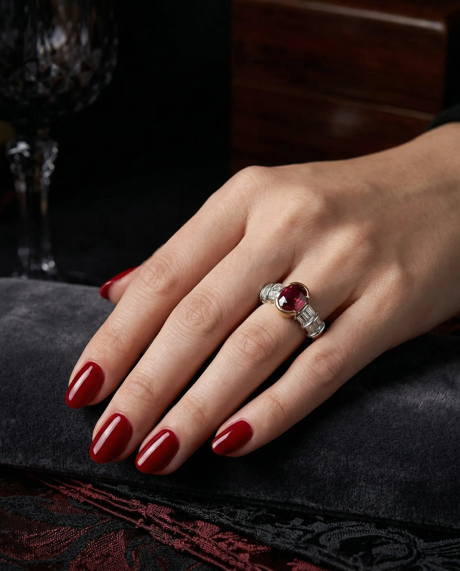 Yellow Gold Ruby & Baguette Diamond Ring